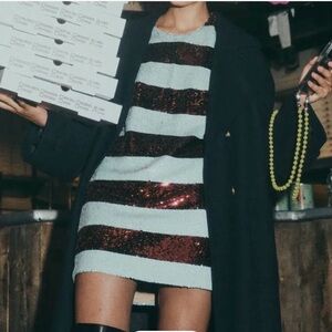 Maeve Sequin Striped Mini Dress in Red and Light Blue